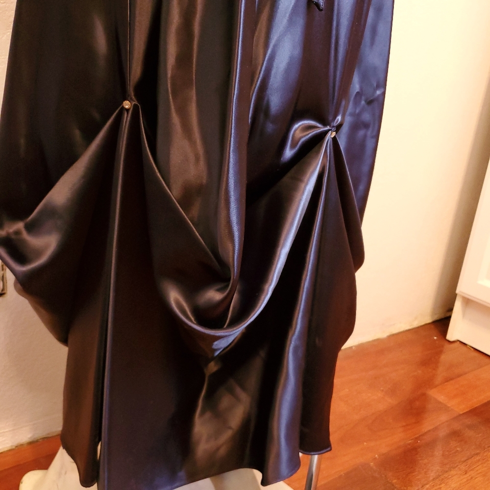 Vintage 30s Inky Black Satin Gown - Picture 3 of 13